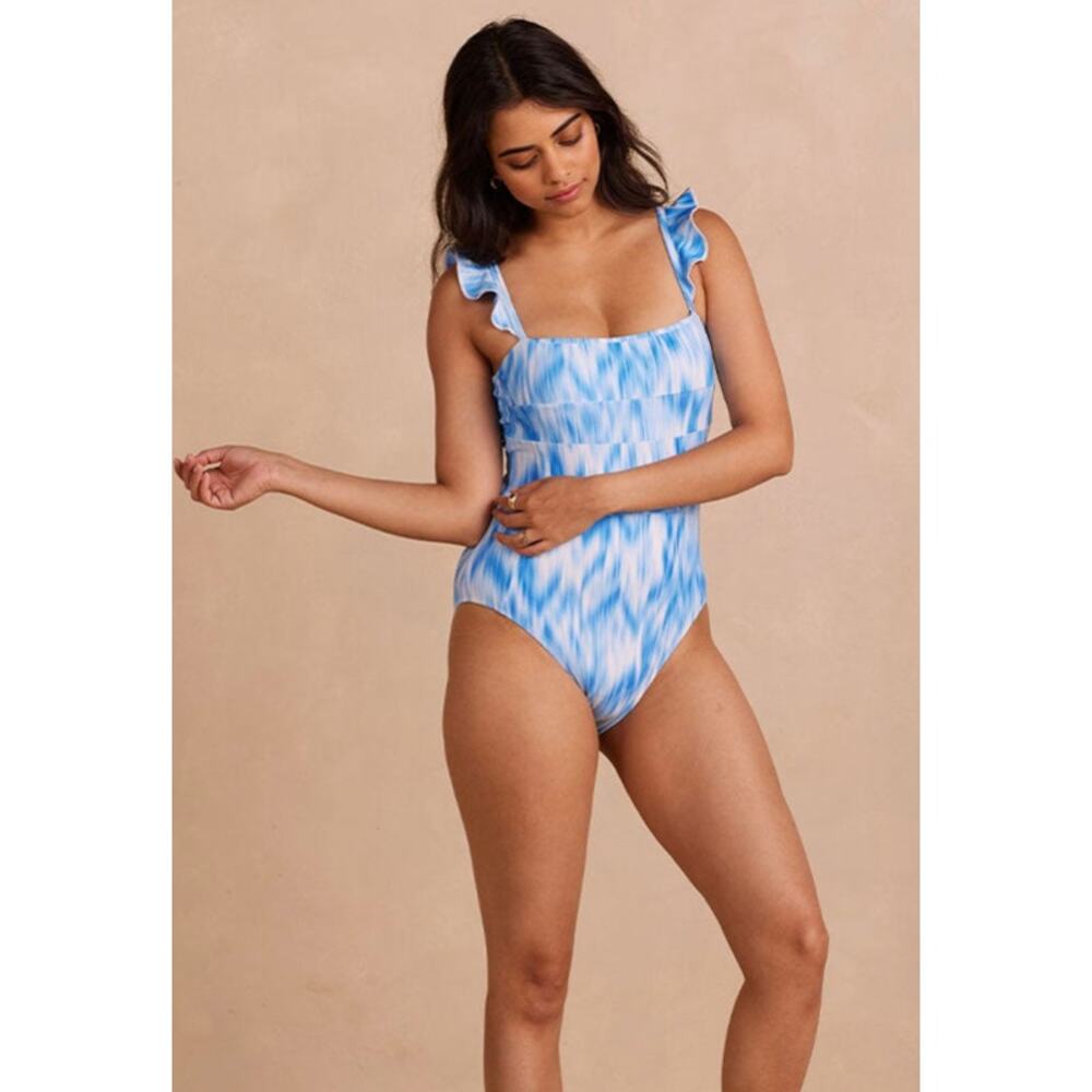 Summersalt‎ Ruffle Oasis One Piece Swimsuit Womens 16 Bali Breeze Square Neck